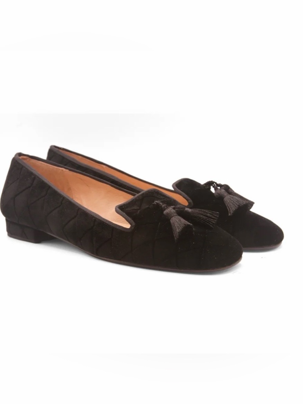 Nicky Hilton x French Sole Eloise Black Quilt Velvet Shies Size 6.5
